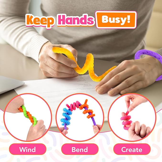 Fidget Toys Sensory Stick: Textured Silicone Sensory Toys for Kids 6 Pack, Stress Fidgets for Anxiety Relief Calming, Autism Classroom Must Haves, Calm Down Travel Toy for Boys Girls Adults
