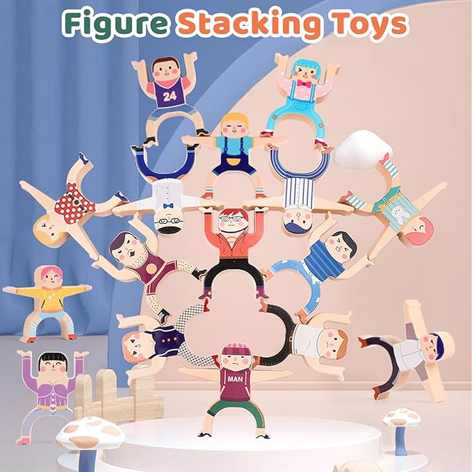 16 PCS Stacking Figure Toys, Fun Balancing Building Blocks Game for Kids 3 4 5 6 7 8 + Years Old Boys and Girls, Family Stacking Games Gift, K Trends.