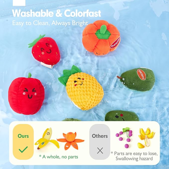 hahaland Baby Sensory Toys - 16 PCS My First Fruit Vegetable Color Sorting Play Food with Crinkle, Rattle, Baby Toys 6-12 Months Montessori Toys for 1 Year Old Boy Girl Gifts Toddler Stocking Stuffers