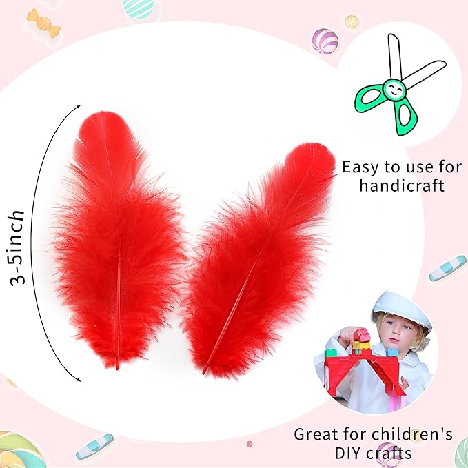 Soarer Red Craft Feathers Bulk - 300pcs 3-5inch Natural Feathers for Wedding Home Party, Dream Catcher Supplies and DIY Crafts(Red)