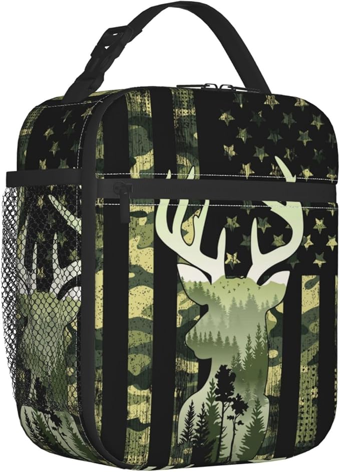 Camouflage Hunting Tactical Deer Camo Reusable Lunch Box Food Bag Insulated Lunch Bag for Teenage Boys Girls School Beach