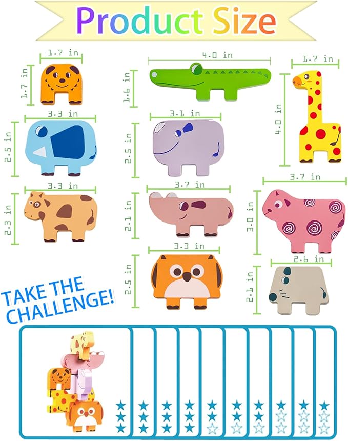 Toys for Toddlers 1-3, Montessori Toys for 1 2 3 4 Year Old Boys & Girls, Toy Age 2-4 0-2 Kids Baby, 1 2 3 Year Old Girls Boys Gifts, Wooden Animal Blocks Stacking Education Puzzles Toy