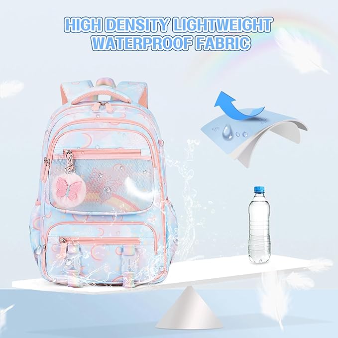 Backpack for Girls, Rainbow Butterfly Girls Backpacks with Lunch Bag Pencil Case Set, Kids Backpack Kindergarten Elementary Middle School Book Bag for Teen Girl Children Students