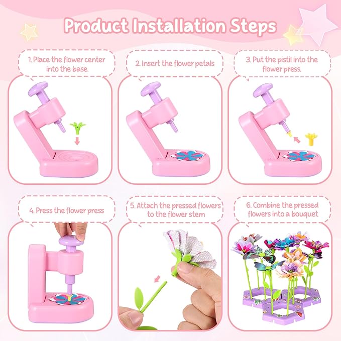 Flower Machine Fabric Flower Bouquets Craft Kit, DIY Arts and Crafts for Kids,Making Kit Includes Storage Bag,Educational STEM Activity Toys Gift for Girls Boys Birthday Christmas Holiday