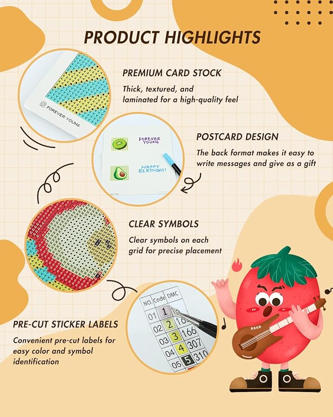 forever young Minigem Diamond Painting Kits Mini Diamond Art Kits, 10Pcs Small Diamond Art Kits for Adults 3-Hour Painting, Postcard-Style Resin Square Drill Diamond Painting Kits 5x7 Inch (Fruit)