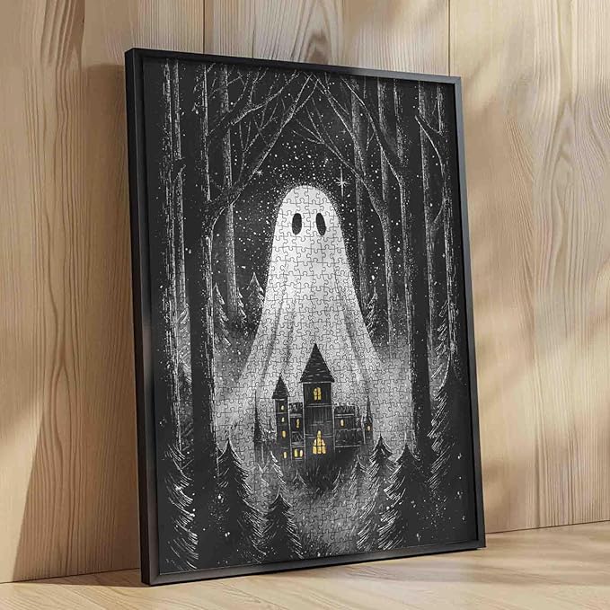 Challenging 1000 Piece Puzzle for Adults Haunted House Ghost Jigsaw in Forest Spooky Night Scene Puzzles Halloween Aesthetic Relaxing Puzzle Family Games Stress Relief Activities Home Decor Fun Gift