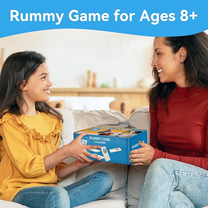 Rummy Cube 6 Player Edition with 6 Wooden Racks 160 Tiles Rummy Cube Game with Case 6 Players Travel Size Rummy Game Large Number Rummy Tiles Travel Game Set for Family Classic Board Games