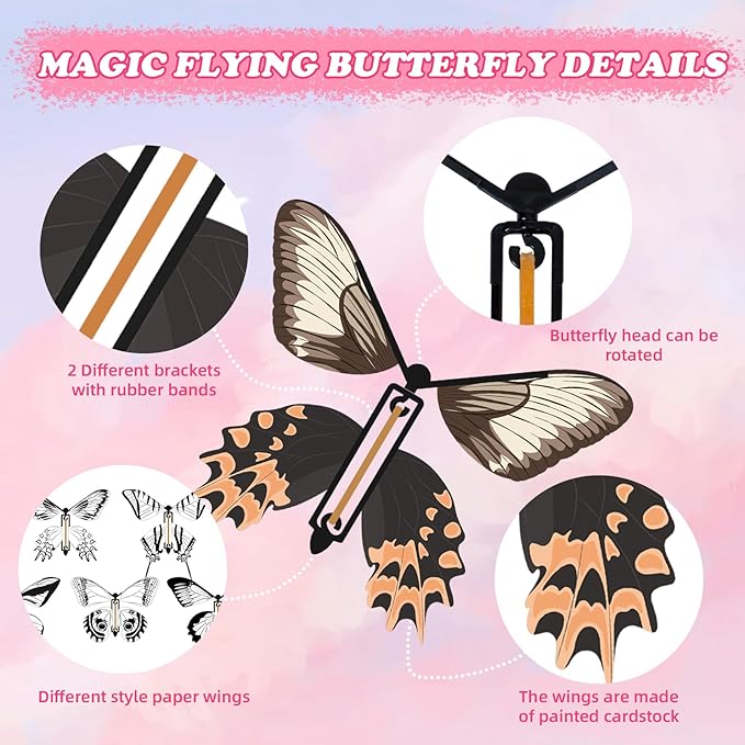 36 Pack Painting Butterfly Craft Kit for Kids, 24 Paper Butterflies and 12 Color Pens, Rubber Band Wind Up Butterfly Toy, Make Your Own Magic Flying Butterflies, School Activity,Surprise Card