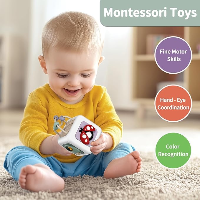 Baby Busy Board Cube, Toys for Boy Girl, Montessori Travel Toys for Toddlers, Learning Fine Motor Skills| Birthday Gifts for Infant Boys Girls