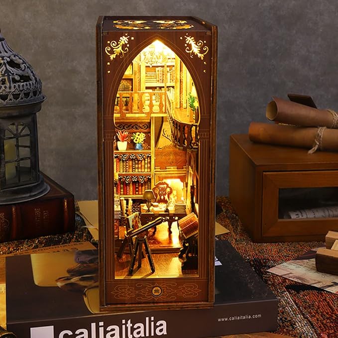 3D DIY Book Nook Kit - DIY Miniature House Kit for Adults, Teens and Beginners, Dollhouse Booknook Library Tiny House Bookshelf Decor 3D Wooden Puzzle, Mini Library of Books Model Build Gift