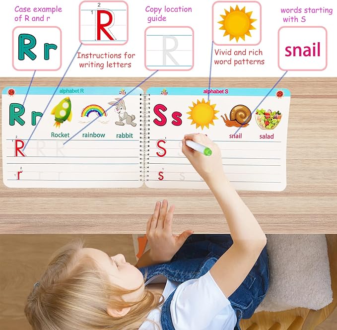 Preschool Learning Activities Educational Workbook - Toddler Prek Montessori Handwriting Practice Activity Tracing Toys Busy Book for Kids, Autism Learning Materials and ABC Learning Book
