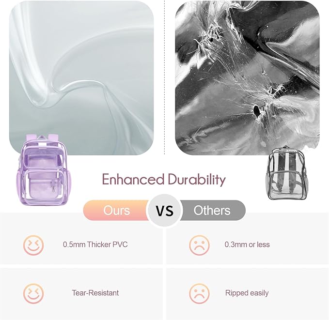 PACKISM Clear Backpack for School - 17 inch Large Heavy Duty Clear Bookbag, See Through PVC Backpacks (for age 12 above)