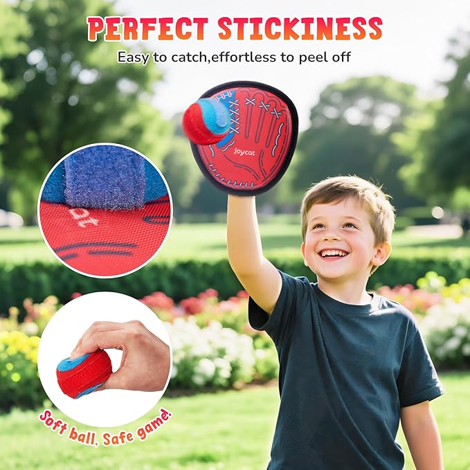 JoyCat Toss and Catch Ball Game Set,Toddler Baseball Training Glove,Beach Toys Yard Games,Kids Outdoor Games for Adults and Family (2 Kids 2 Adult Paddles 4 Balls)
