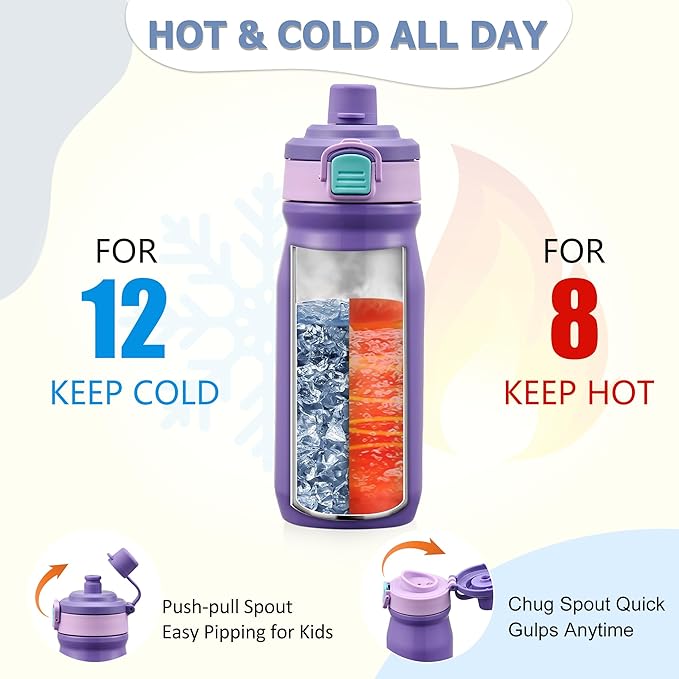 MAISON HUIS Kids Bento Box Set - Includes 8oz Soup Thermo, Insulated Lunch Bag & 17oz Stainless Steel Water Bottle, 5-Compartment Bento Box with Built-In Ice Pack, Leak-Proof & BPA-Free(Purple)