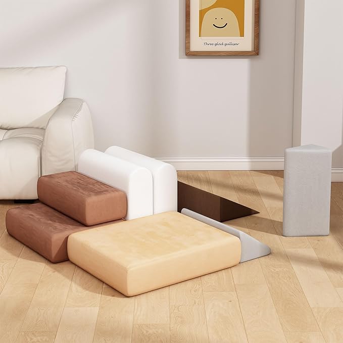 BanaSuper 7-Piece Kids Climbing Foam Blocks Playset - Foldable Convertible Climber into Sofa & Play Couch for Toddlers - Soft Climbing Foam Toys for Creative Boys & Girls