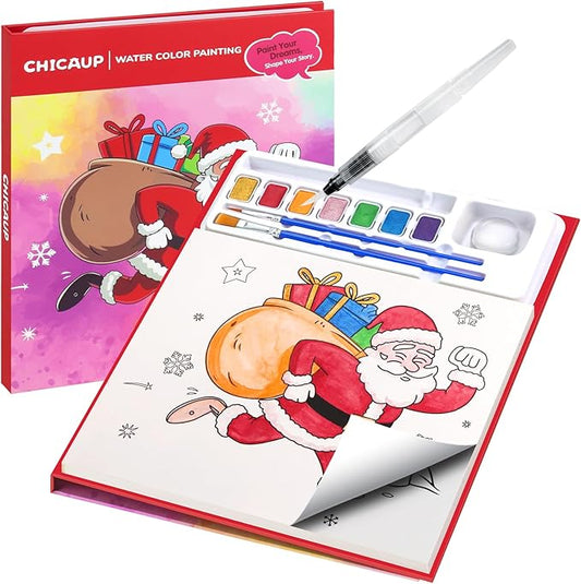 Christmas Paint with Water Coloring Books for Kids, Xmas Season Watercolor Painting Kit Painting Activity for Kids Ages 3-5 4-8, Mess Free Arts Crafts Drawing Gift Toy for Boy Girl