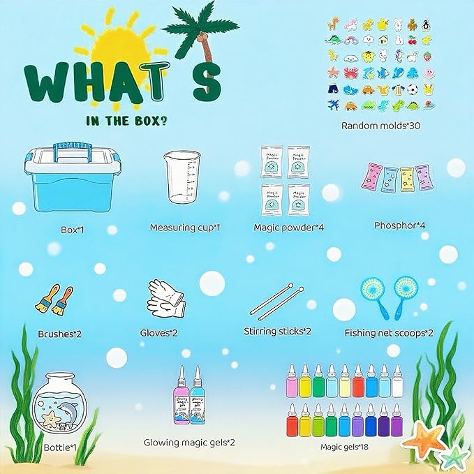 TSMJUWND Magic Water Elf Toy Kit with 20 Magic Gels & 30 Molds DIY Squishy Maker for Kids Girls Boys Birthday Gift Chrismas Festival Party Favors