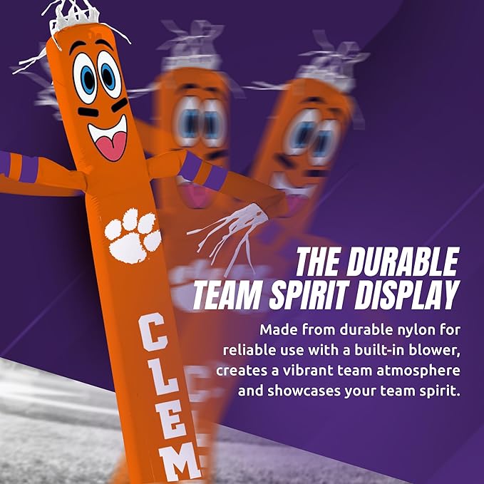 NCAA Clemson Tigers Football Wacky Waving Inflatable Tube Guy with LED Lights & Built-in Blower - 6" x 36" x 96" Inflatable Tube Man Crazy Sports Fan Outdoor Party Decoration