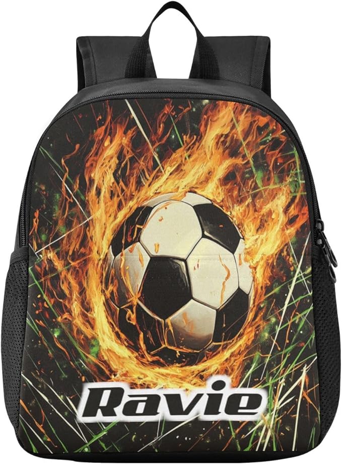 Soccer Ball Fire Toddler Backpack for Boys Girls 3-6 Small Preschool Backpacks for Kids Elementary Mini Bookbag for Preschool for Travel