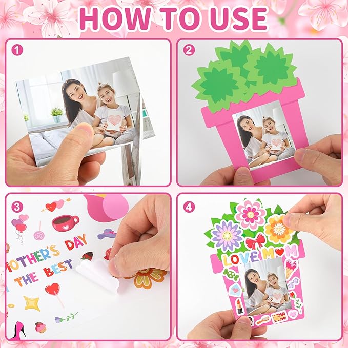 24 PCS Mother's Day Picture Frame Ornaments Paper DIY Photo Frame Craft Set Hanging Decorations For Mother Gifts(Flowerpot)