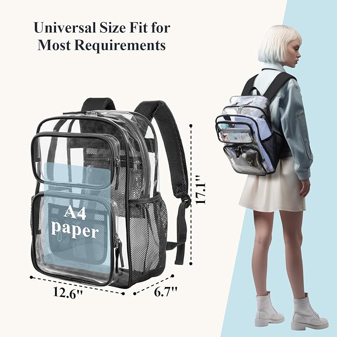 PACKISM Clear Backpack for School - 17 inch Large Heavy Duty Clear Bookbag, See Through PVC Backpacks (for age 12 above)