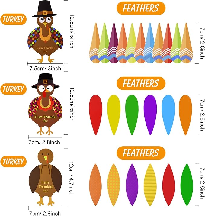 MIAHART 312 Pcs Thanksgiving Turkey Craft Kit DIY Turkey with Colorful Feathers and 320 Pcs Dot Glues Thanksgiving Stickers for Thanksgiving Party School Activities Decoration Supplies