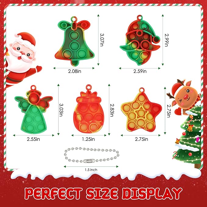 24 Pack Christmas Mini Pop Fidget Toy Pack for Kids Girls Boys Toddlers Christmas Stocking Stuffers Party Favors Gifts Stress Relief