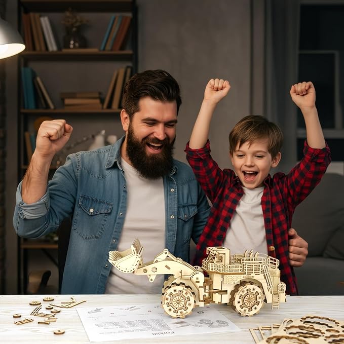 3D Wooden Puzzle for Adults, Bulldozer Model Kit Educational STEM Toy, Mechanical Engineering DIY Wooden Models, Unique Gift for Kids Birthday Christmas (Bulldozer LG)