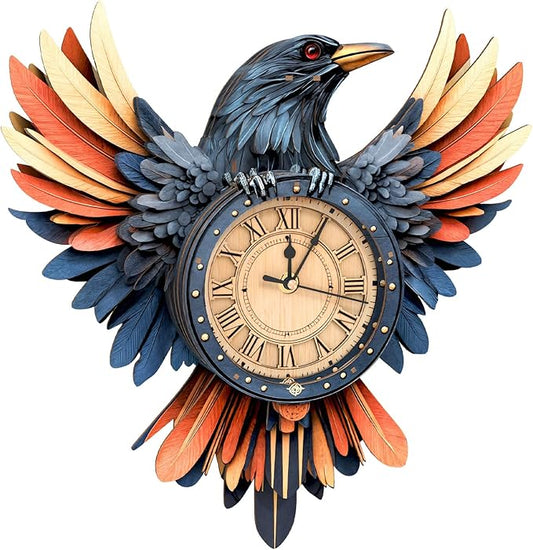 KAAYEE 3D Puzzle for Adult, Wooden Raven Pendulum Clock Mechanical Model Kit, 34 PCS DIY Vintage Wall Clock Building Kit, Creative Craft Gift for Birthday Home Decor (Battery Not Included)