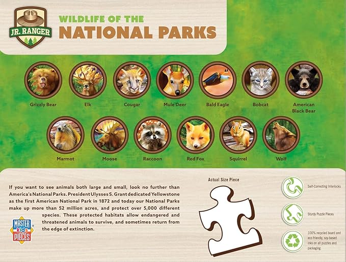 MasterPieces – 100 Piece Jigsaw Puzzle for Kid 6+ Years, Wildlife of The National Parks, Educational and Fun Game, Gift Idea for Children, 19" x 14"