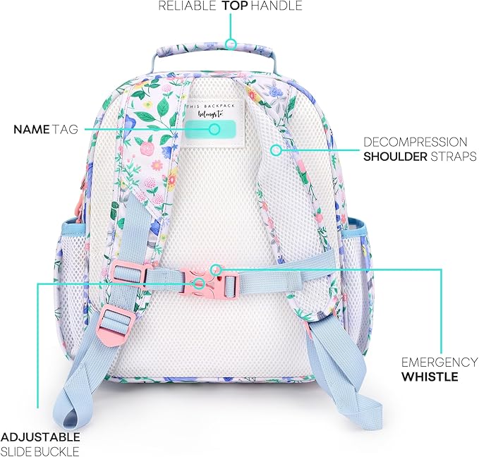 mibasies Kids Backpack for Girls: Girls Backpack 5-8 - Kindergarten Elementary School Bookbag for Girl - Floral Sky Blue