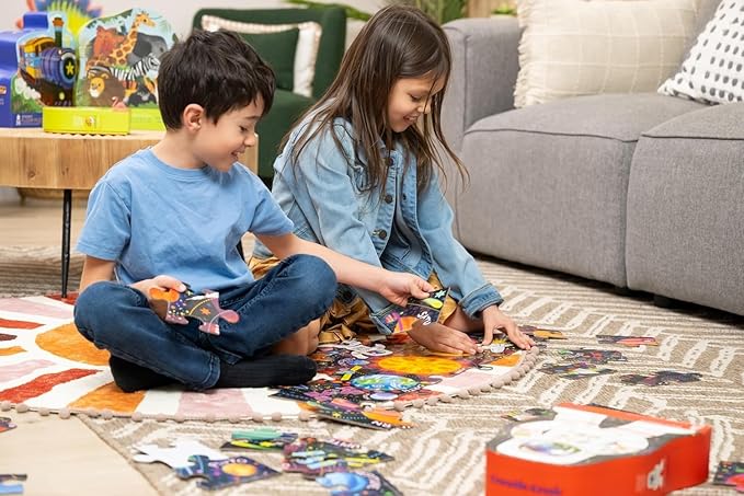 Crocodile Creek 36-Piece Jigsaw Floor Puzzle - Fun Floor Puzzles for Kids Ages 3-5 - Heavy-Duty Shaped Box for Storage - Over The Rainbow - 27" W x 20" H Finished