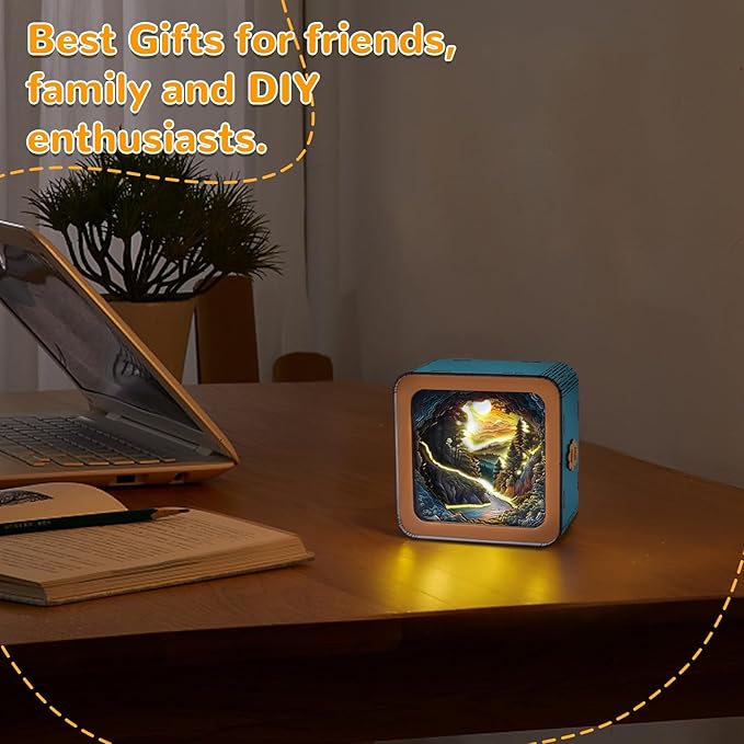 3D Wooden Puzzle Night Light, Forest Secret DIY Puzzles for Adults, Eye Care Night Light with Touchable Switch, Personalized Gifts for Family Friend DIY Puzzle Lover
