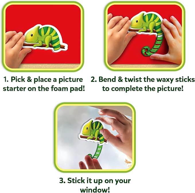 Skillmatics Waxy Window Art - 100 Bendable Waxy Sticks for Mess-Free DIY Fun, Reusable 100% Organic Beeswax Craft Kit, Travel Friendly, Creative Gifts for Girls & Boys Ages 5, 6, 7, 8, 9, 10, 11, 12