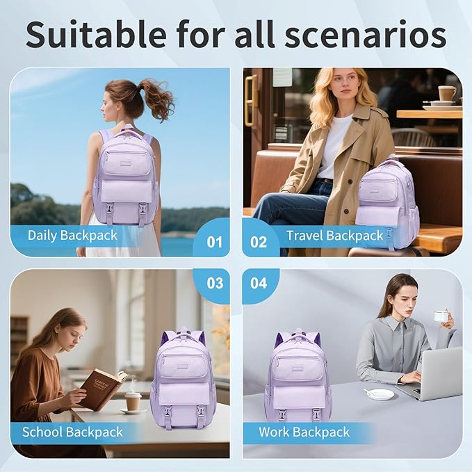 SUN EIGHT 35L Large Capacity School Bag for Kids and Teens,Waterproof Backpack for Girls,Lightweight Backpack Ideal for Travel or Daily School Use(Purple)