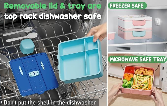 Fimibuke Kids Bento Snack Lunch Box with 4 Compartment, Insulated Bag, Stainless Steel Vacuum Thermos Food Jar, Ice Pack, Utensils Set, Birthday Gift for Age 3-12 Back to School Toddler Girl Boy