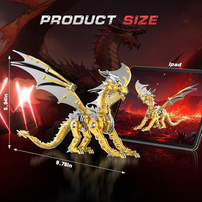 3D Puzzles for Adults,Metal Dragon Puzzle Building Set,Collectible Mechanical Engineering Crafts for Home Office Decoration & Gift(Golden)