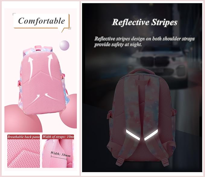 3Pcs Kids Backpack Set for Girls with Matching Lunch Bag, Girls School Bag Backpack for Kids