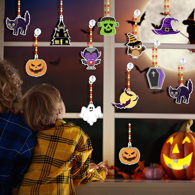 Yaomiao 30 Sets Halloween Suncatchers Window Art Kits DIY Pumpkin Ghost Suncatcher Crafts Bulk Paint Your Own Window Hanging Ornaments for Boys Girls Home Class Birthday Halloween Party Favors Gifts