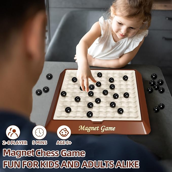Magnet Game, Board Games for Adults and Kids with Storage Board, Magnetic Games with Stones, Magnetic Chess for Family Game Night, 2-4 Players