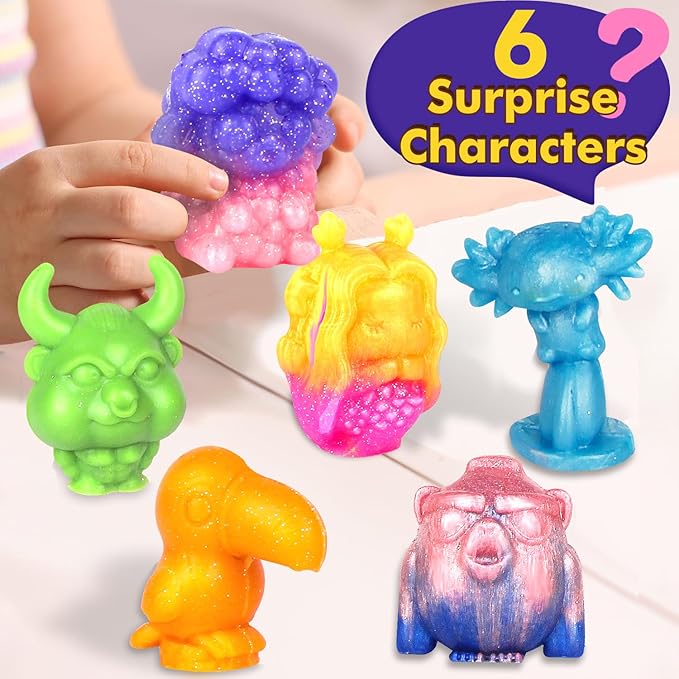 DIY Squishy Making Kits,Creates 6 Animal Characters Craft Kit, Glow-in-The-Dark Silicone Squishy Toys for Kids Ages 6 and Up, Perfect for Stress Relief and Sensory Play (Animal)
