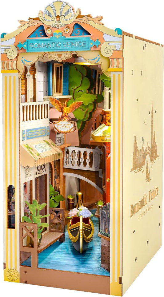 Rowood Book Nook Kit,DIY Book Nook Kits with Dust Cover for Adults,Miniature House 3D Wooden Puzzle Bookend Bookshelf Insert Allety,Craft Kits for Adults/Kids,Birthday Romantic Venice