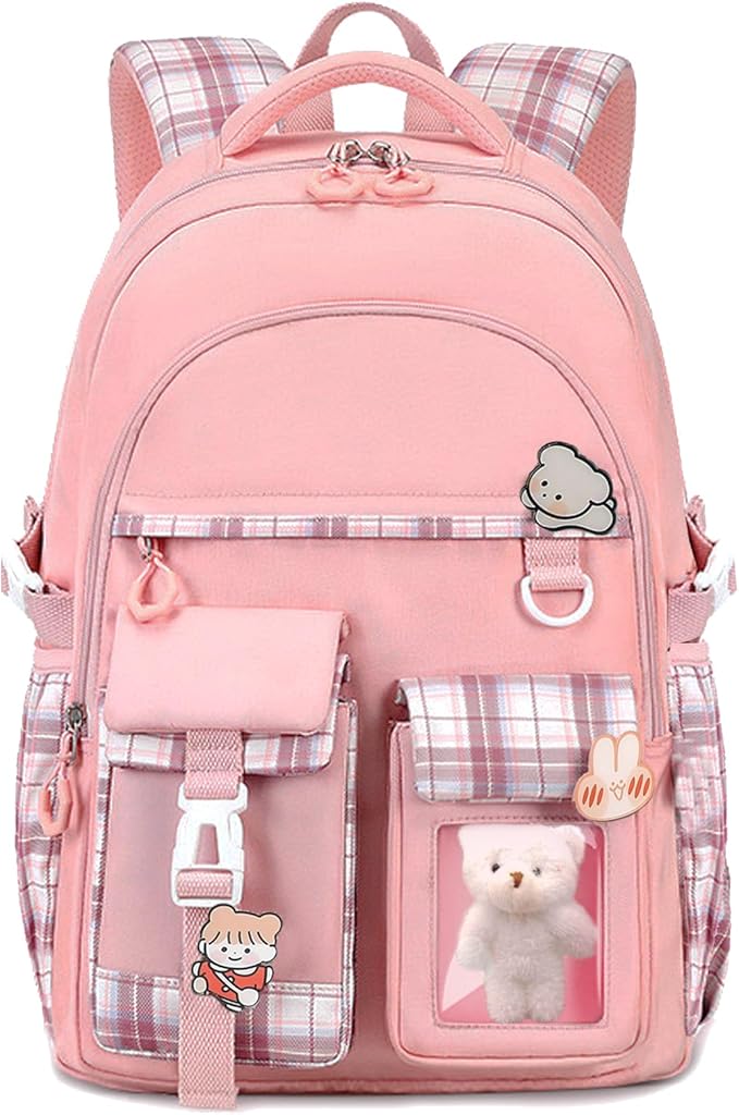 Girls Backpack,Cute School Backpack for Girls Kids Teens,Kawaii Bookbag for Primary Elementary,Pink