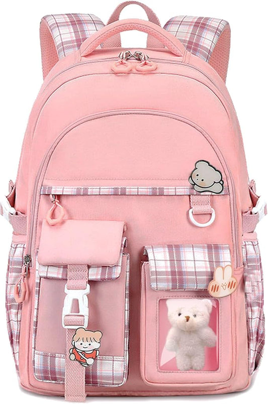 Girls Backpack,Cute School Backpack for Girls Kids Teens,Kawaii Bookbag for Primary Elementary,Pink