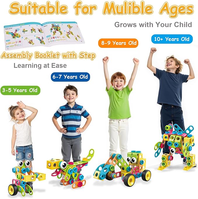 199PCS Building Blocks STEM Toys for 3 4 5 6 7 8+ Year Old Boy Girl Birthday Gifts Preschool Educational Building Toys for Kids Ages 3-5 4-8 5-7 6-8 Erector Sets Stem Kits Activities Creative Games