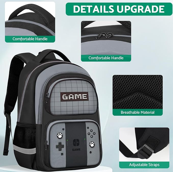 Kids Backpack For Boys,Gamer Boys Backpack For Children Teens Elementary Middle School, 17″ Students Bookbag