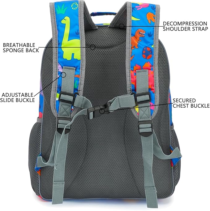 FlowFly Kids Backpack for Toddler Boys Girls, Simple Lightweight Bookbag for Daycare Kindergarten Elementary School Travel, Small Modern Bag (Large), Dinosaur