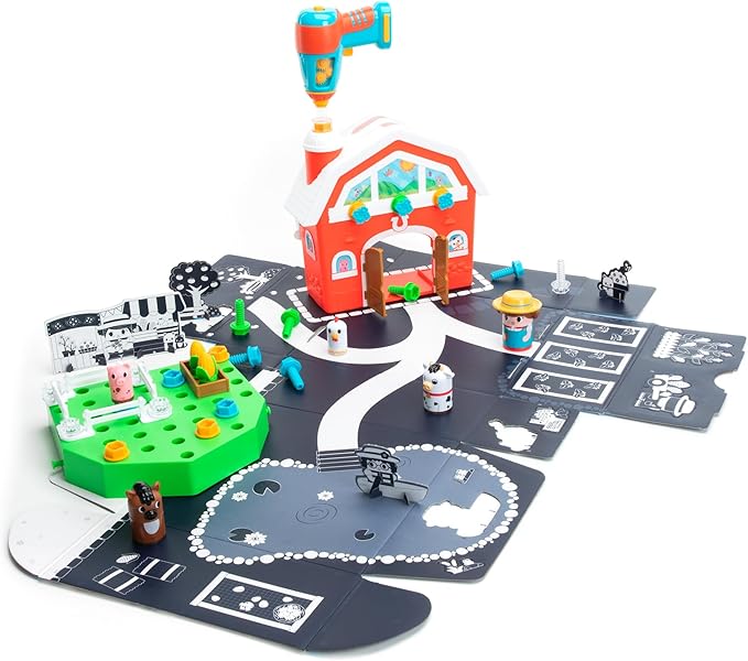 Educational Insights Design & Drill Bolt Buddies Barn - Construction Toys & Tools for Kids, Take Apart STEM Set with Real Electric Toy Drill, Pretend Play Building Kit, Gifts for Toddlers Ages 3+