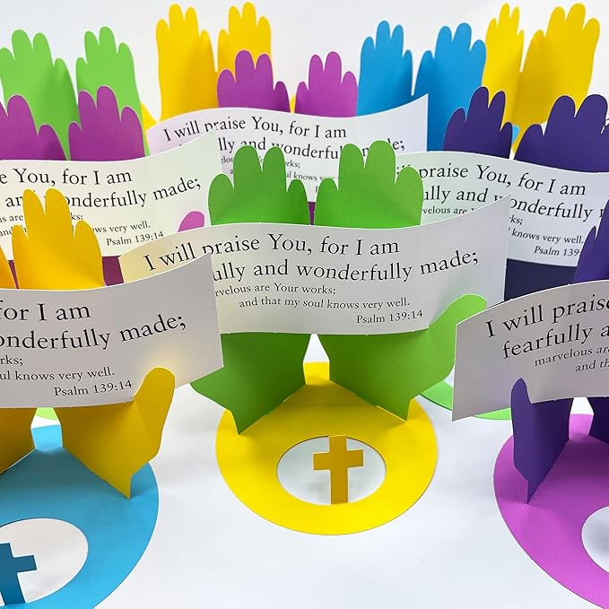 FreshCut Crafts Psalm 139:14 Punch-Out 3-D Paper Kit, 12 Colorful Tabletop Displays Bible Craft for Kids Ages 5 & Up, Perfect for Sunday School, Church Activities, Homeschooling, Classroom Decor