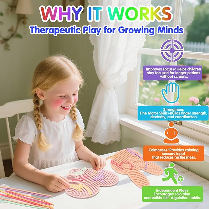 2-Pack Sensory Activity Board for Kids, Double-Sided Fidget Toy with 20 Silicone Strips(Color in ramdon), Montessori-Inspired Fine Motor Skill Toy for Autism, ADHD, Anxiety Relief, Ages 3+